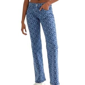 Divided H M Women Blue Flower Checkerboard Flare Jeans Size 10